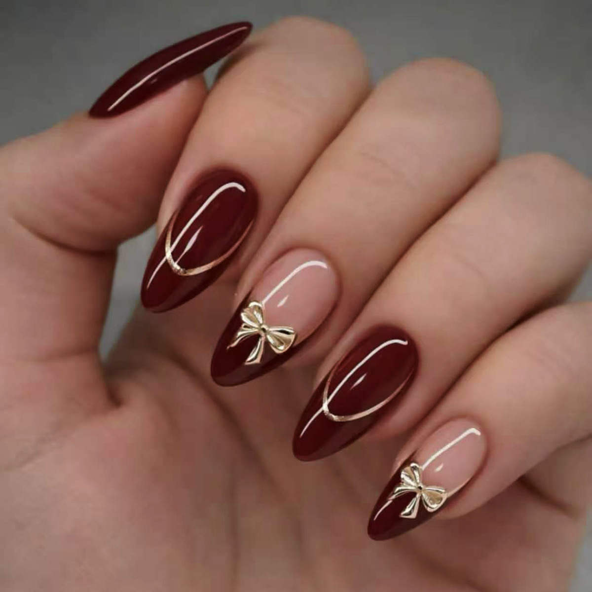 Nail Art Red Wine - 24 Uds. de Uñas Postizas Francesas