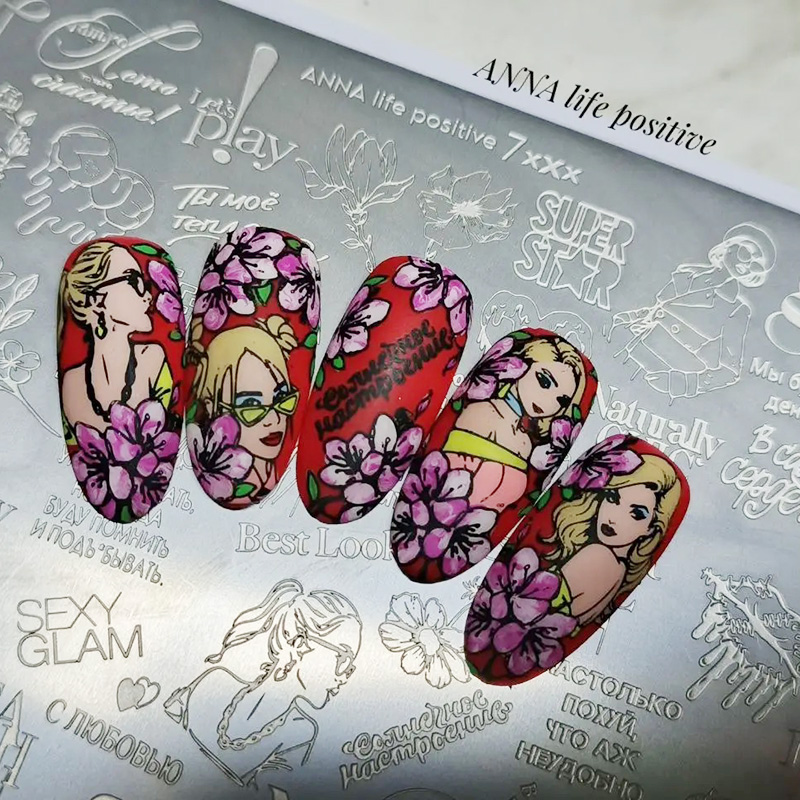 Nail Art Foto - XMQ NAIL ART PLATAS STAMPING FLORES