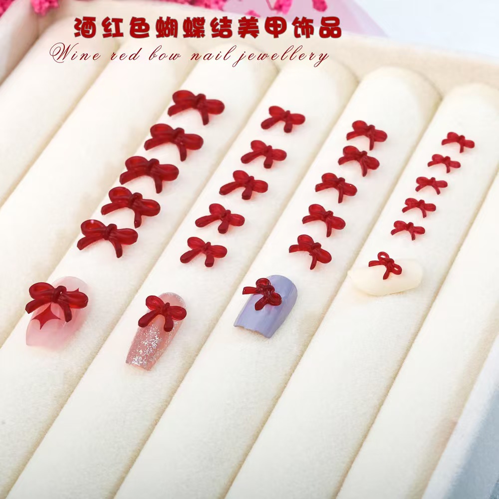Nail Art Red Wine - Accesorio artístico para uñas con lazo