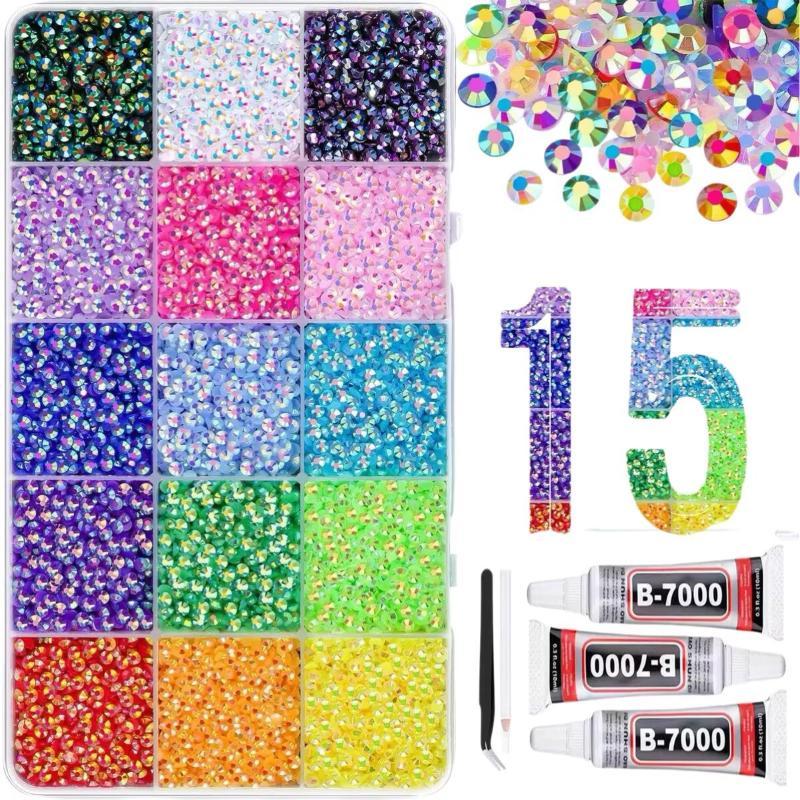 Rhinestone Nail Gem - Kit de 15 colores de diamantes
