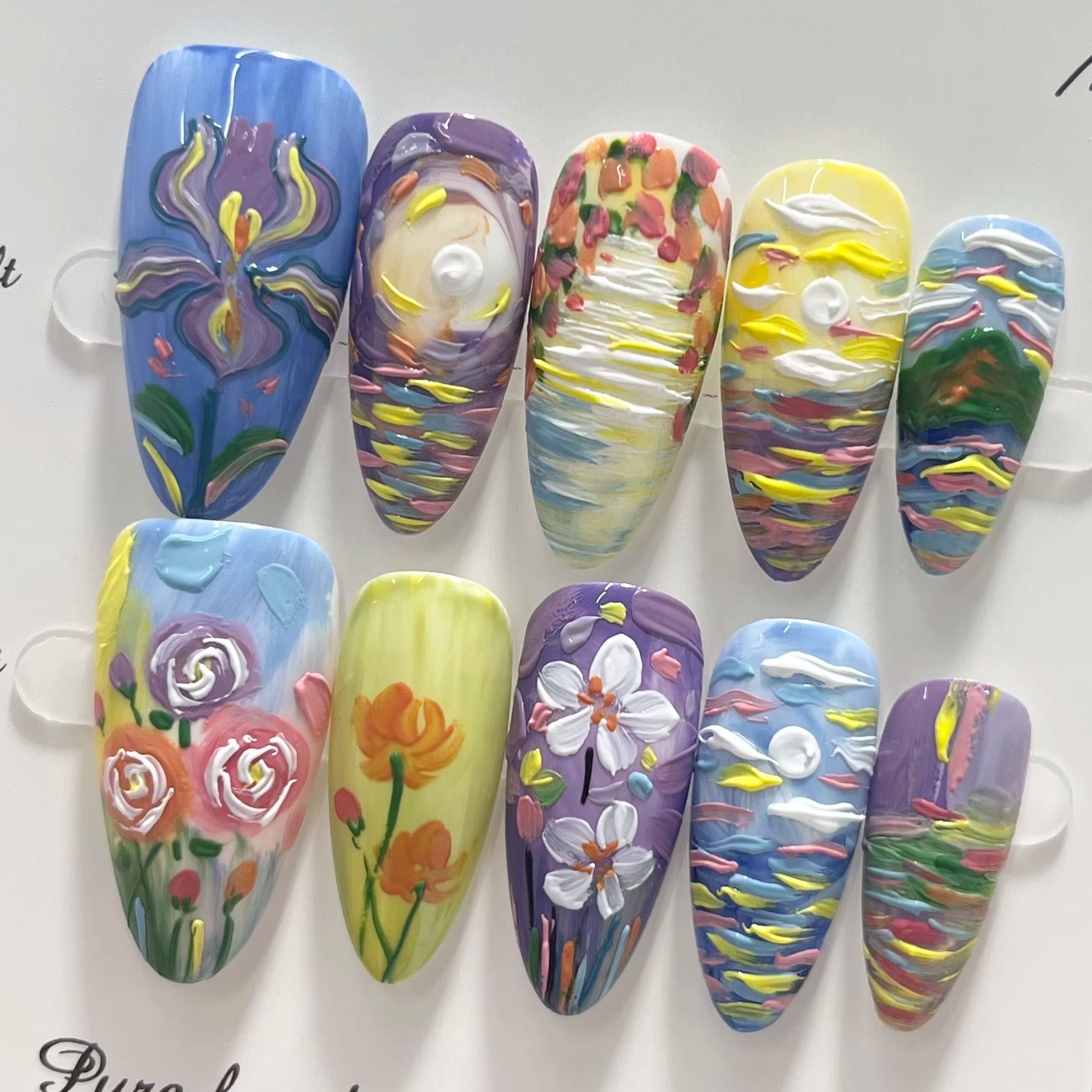 Nail Art Van Gogh - Uñas Postizas Reutilizables con Diseño Floral
